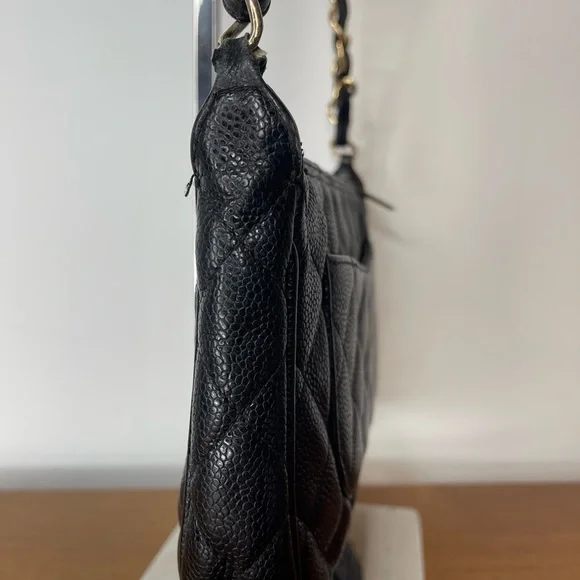 Auth Classic Chanel Black Caviar Hobo Chain Gold HW Handbag Pochette - Picture 4 of 16